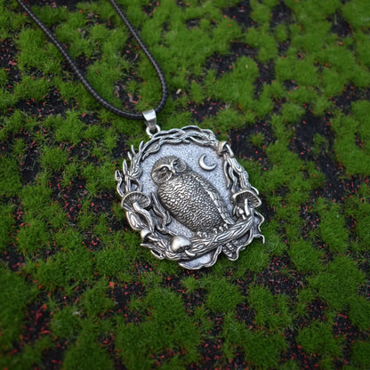 Mystical Uggla Måne Mushroom Hänge Halsband