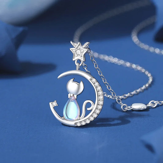 Katt Måne Sterling Silver Halsband