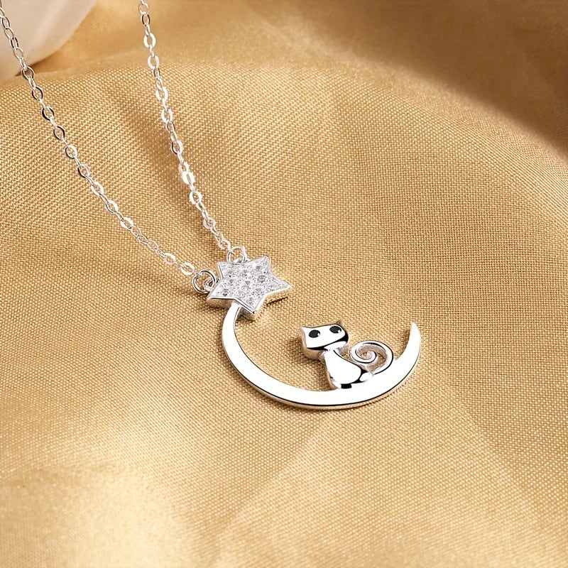 Katt Måne Star Memorial Halsband