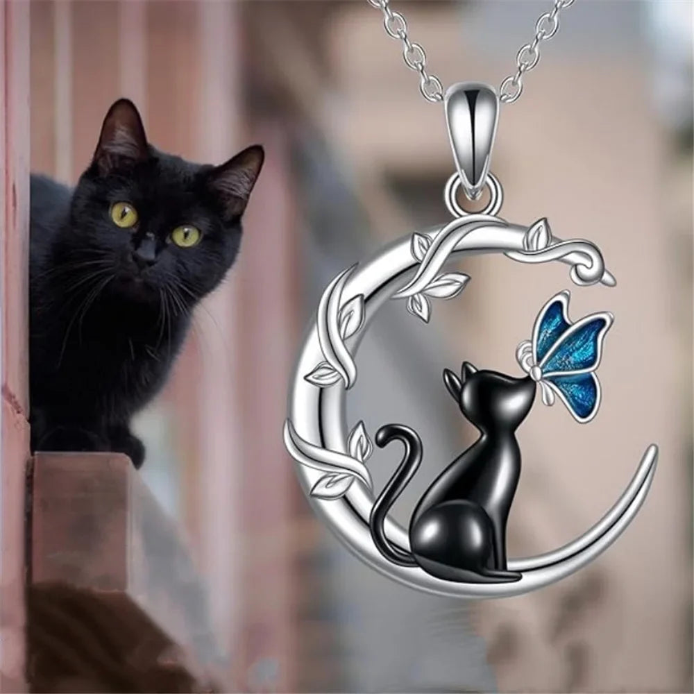 Måne Katt Fjäril Memorial Hänge Halsband