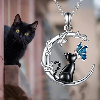 Måne Katt Fjäril Memorial Hänge Halsband