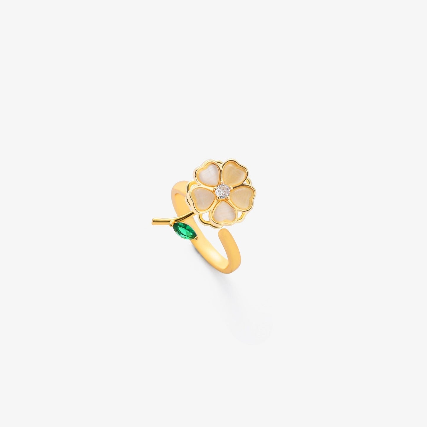 Smaragd Blad Blomma Snurrande Ring | Guld