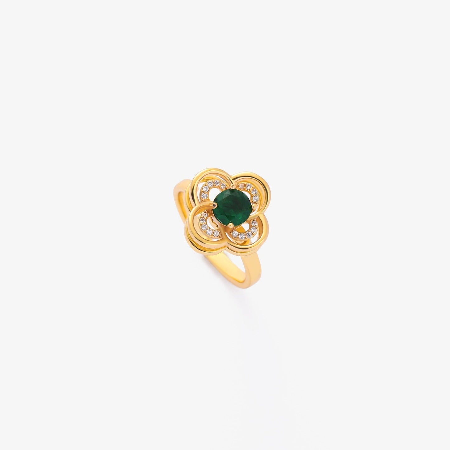 Klöver Halo Smaragd Snurrande Ring | Guld