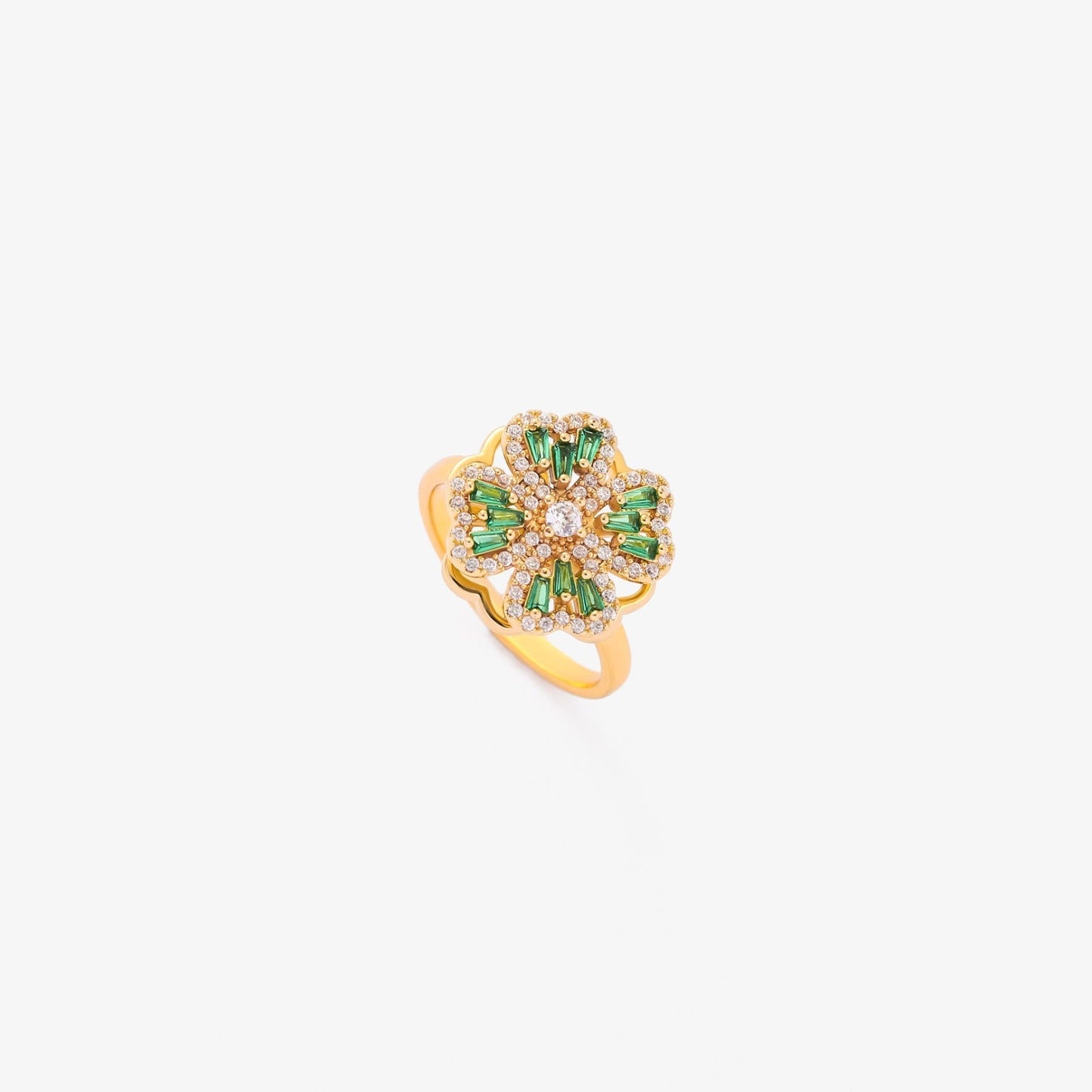 Smaragd Klöver Snurrande Ring | Guld