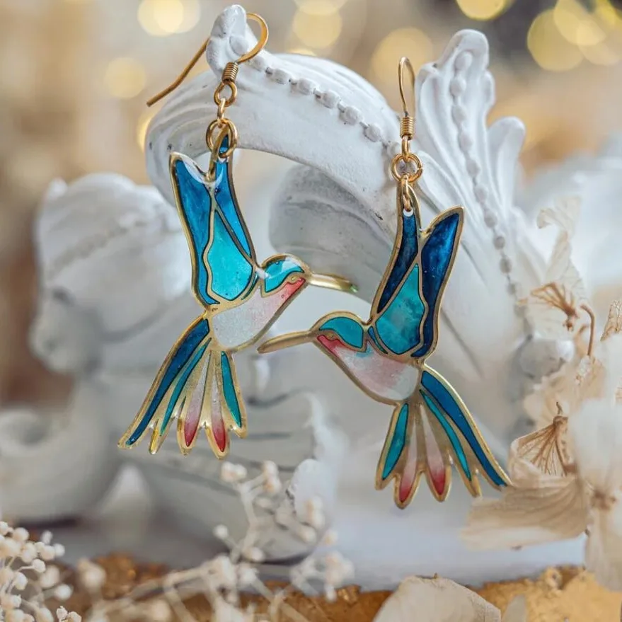 Blue Kolibri Enamel Örhängen