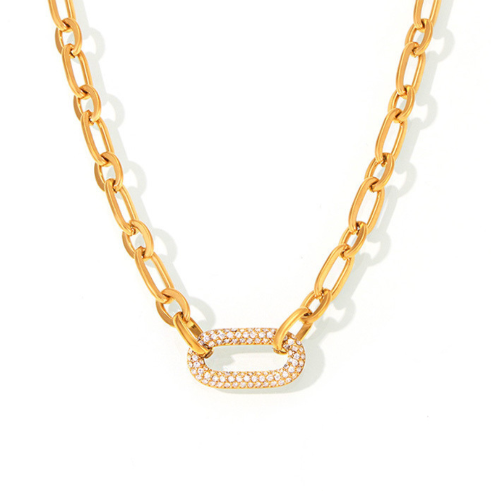 Paved Kraftig Kedja Link Smycken Set | Guld