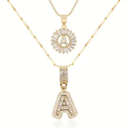 Pave letter initial necklace set | Guld