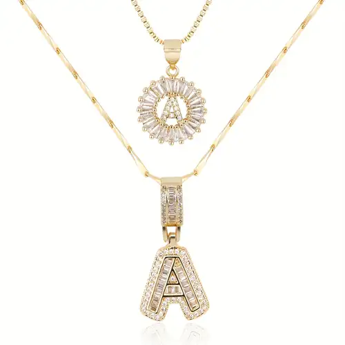 Pave letter initial necklace set | Guld