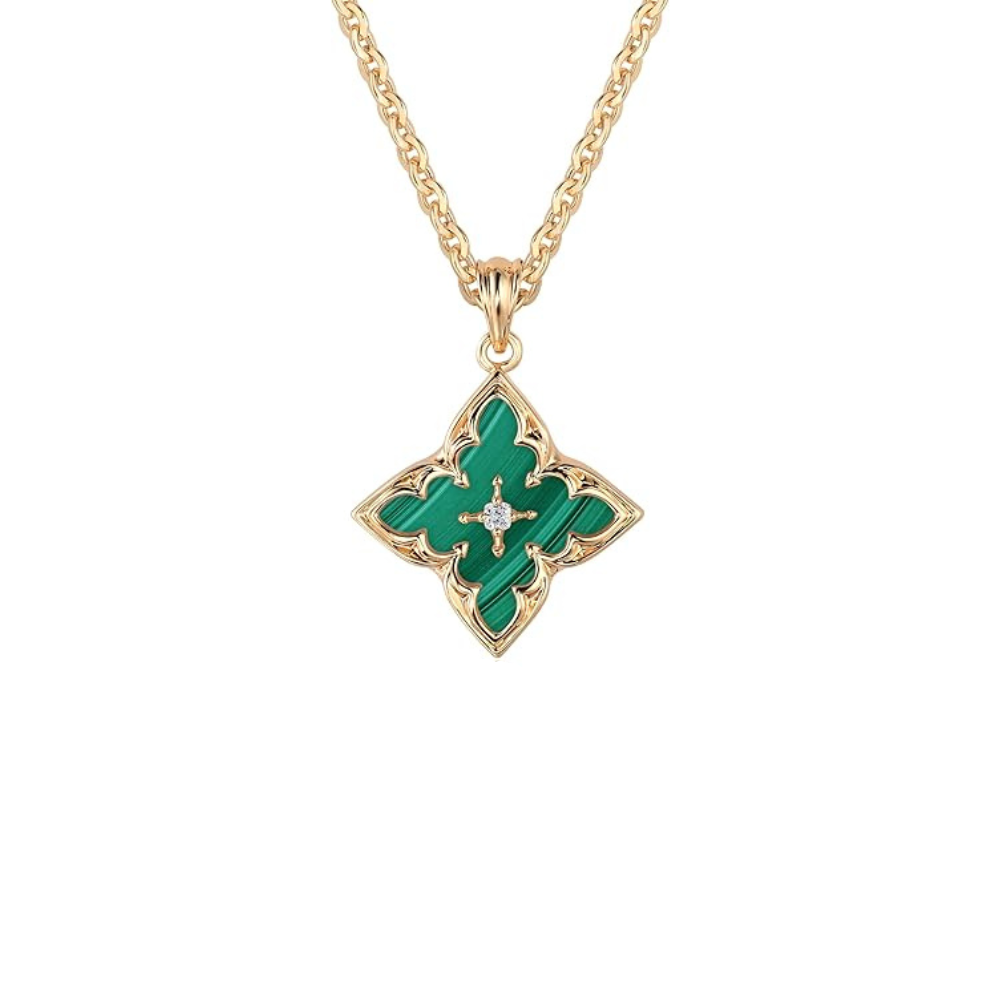 Smaragd Klöver halsband med hänge | Guld