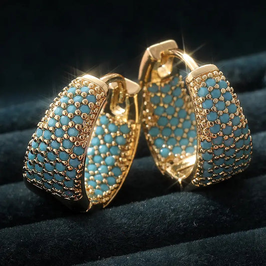 Golden-Tone Turkos Pärlad creolörhängen | Guld