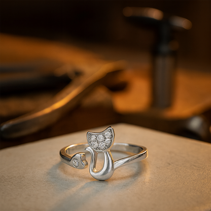 Cute Katt Open Ring Cubic Zirconia