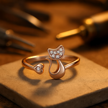 Cute Katt Open Ring Cubic Zirconia