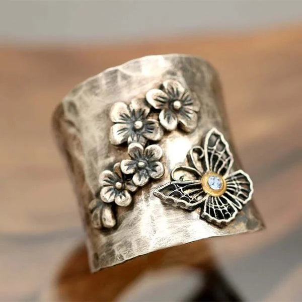 Bi Blomma Fjäril Wide Band Ring