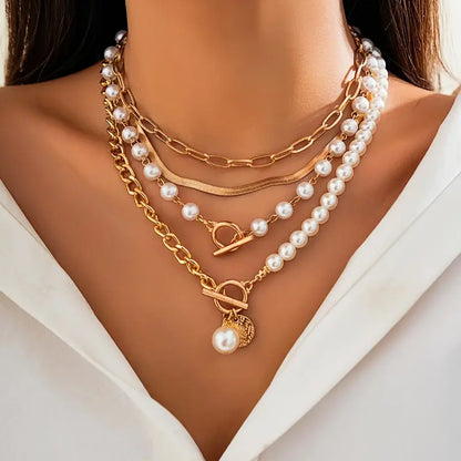 Vintage Pärla & Guld Snake kedjehalsband Set | Guld