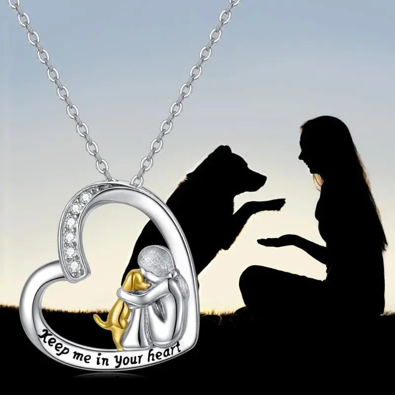 Sterling Silver Hund Memorial Hjärta Halsband