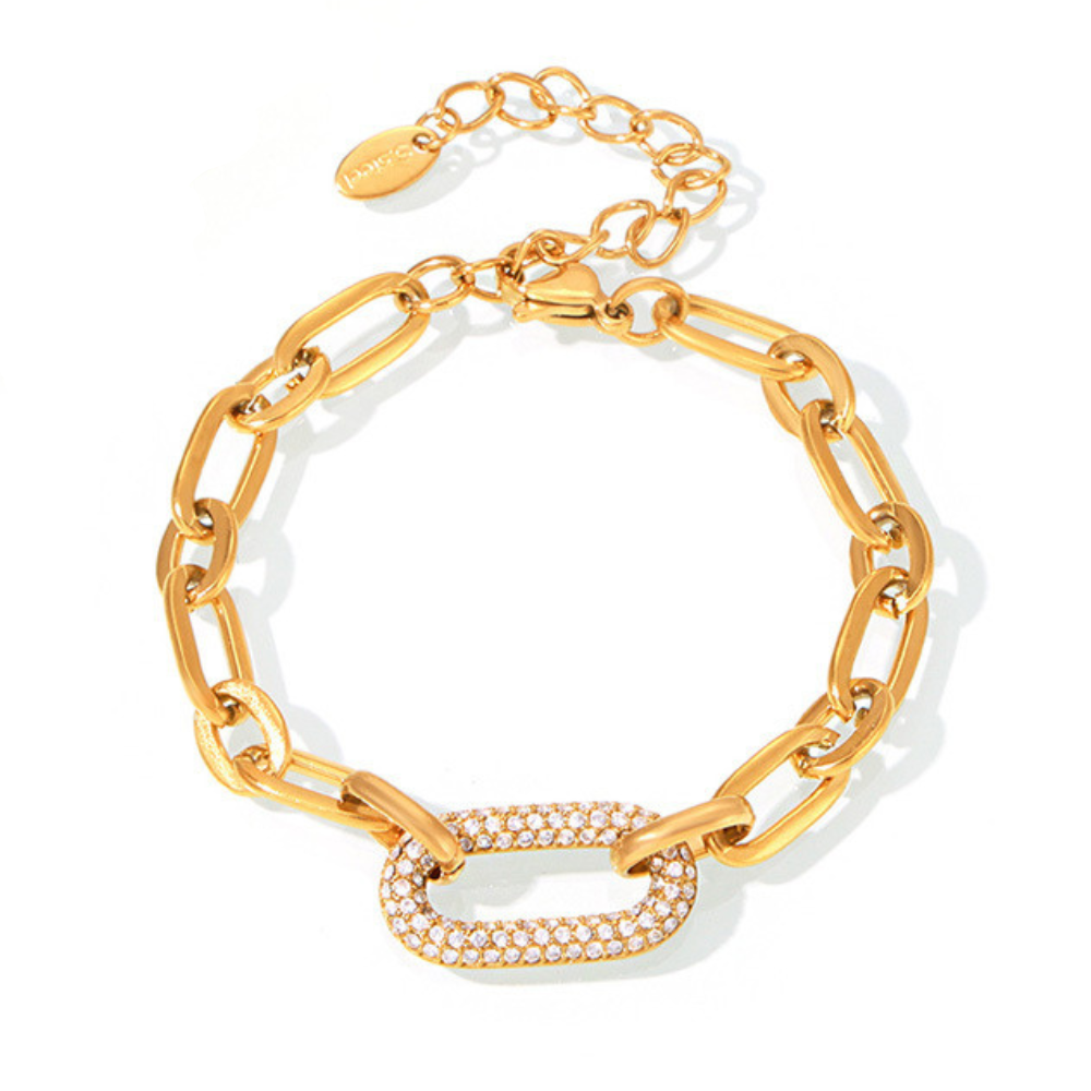 Paved Kraftig Kedja Link Smycken Set | Guld