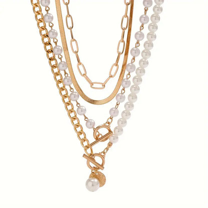 Vintage Pärla & Guld Snake kedjehalsband Set | Guld