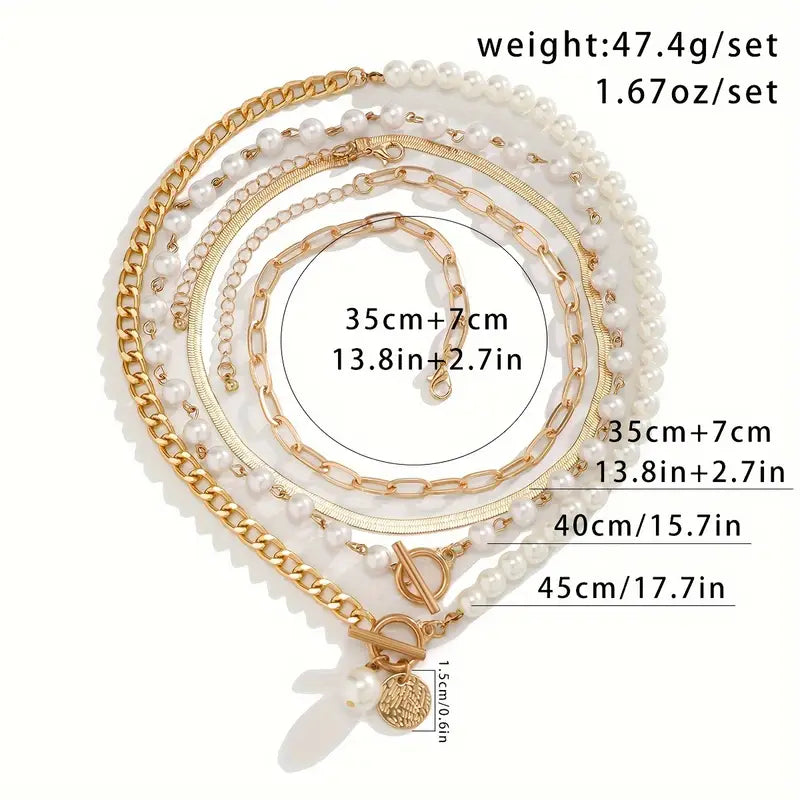 Vintage Pärla & Guld Snake kedjehalsband Set | Guld