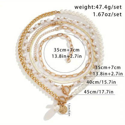 Vintage Pärla & Guld Snake kedjehalsband Set | Guld