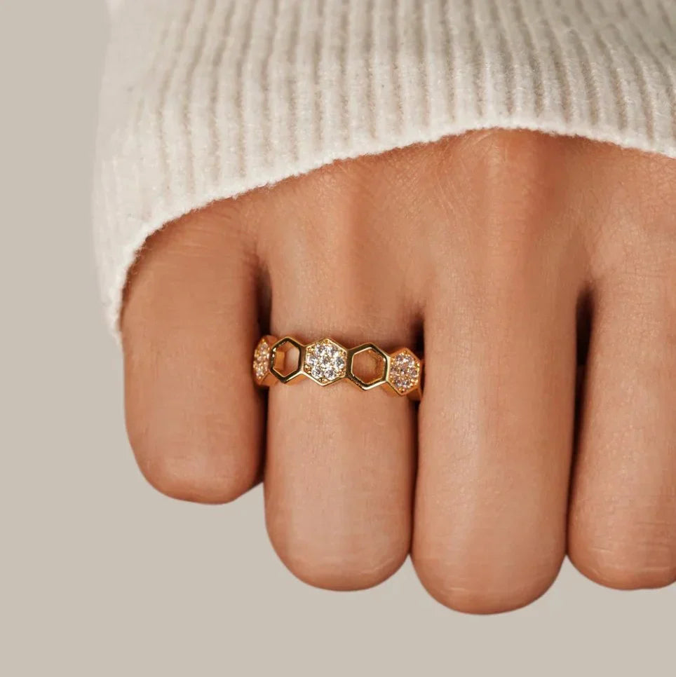 Kristall Honeycomb Ring | Guld