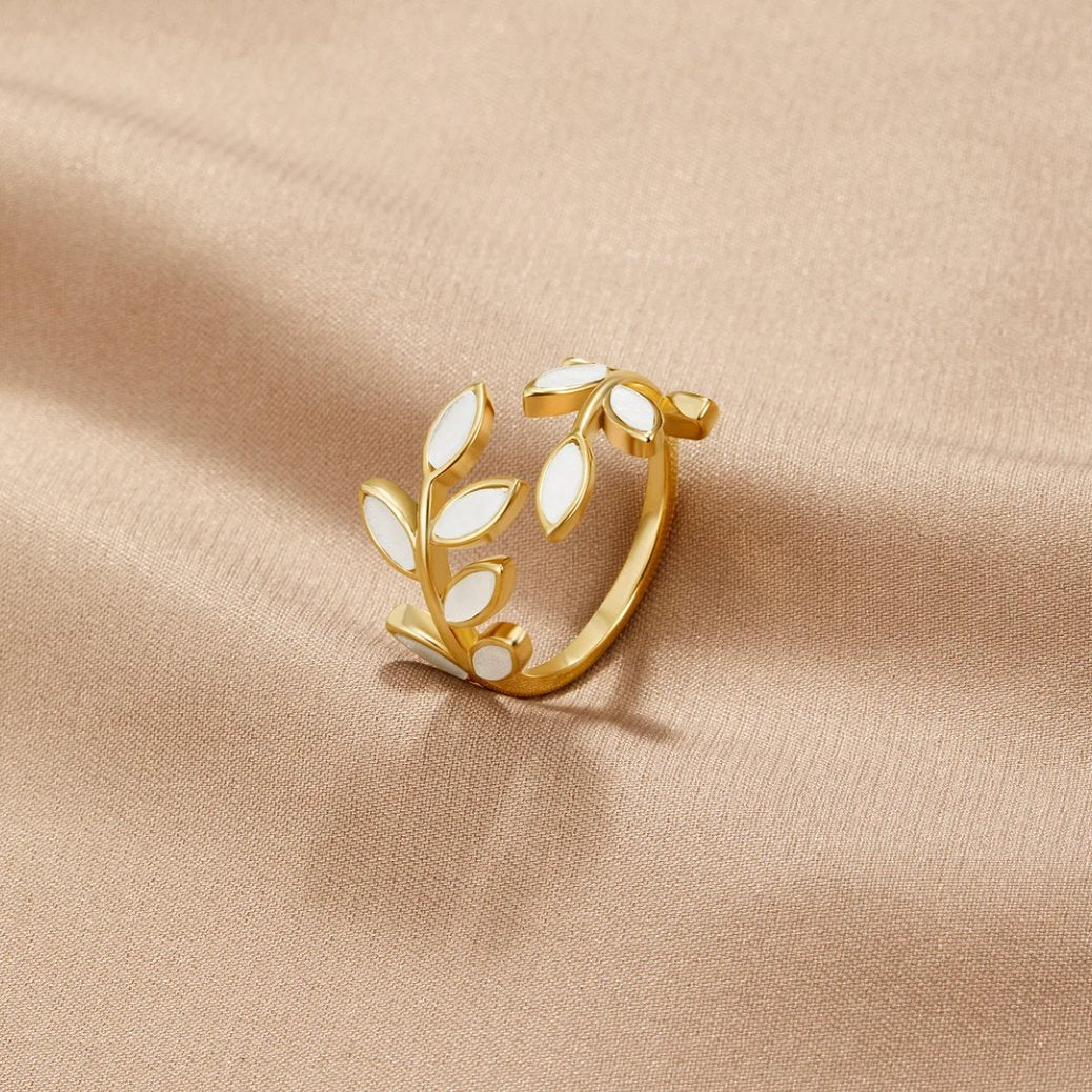 Neraya Delikat Blad Öppen Ring | Guld