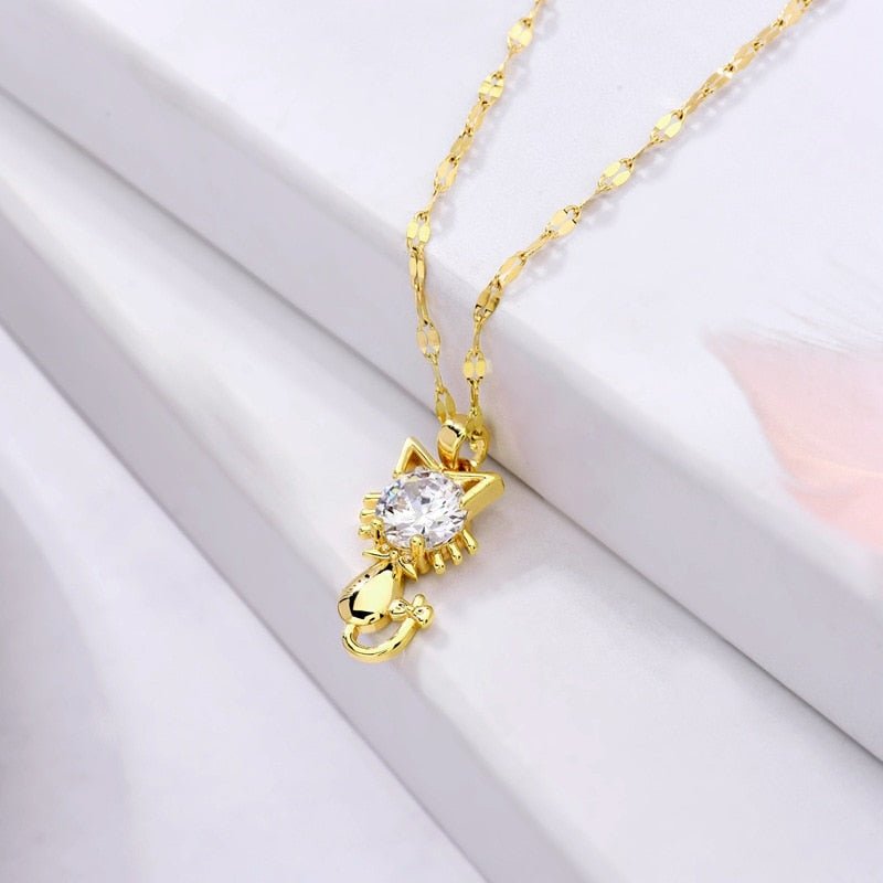 Guld Platted Katt Halsband With Zircon