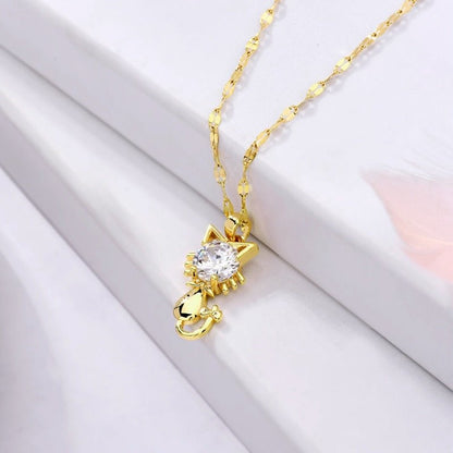 Guld Platted Katt Halsband With Zircon