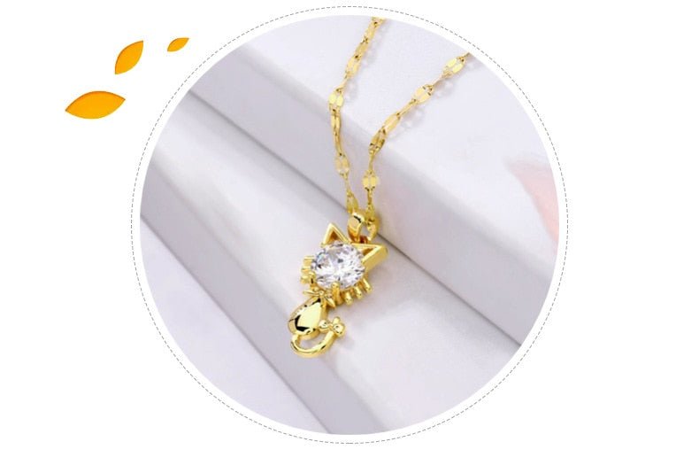 Guld Platted Katt Halsband With Zircon