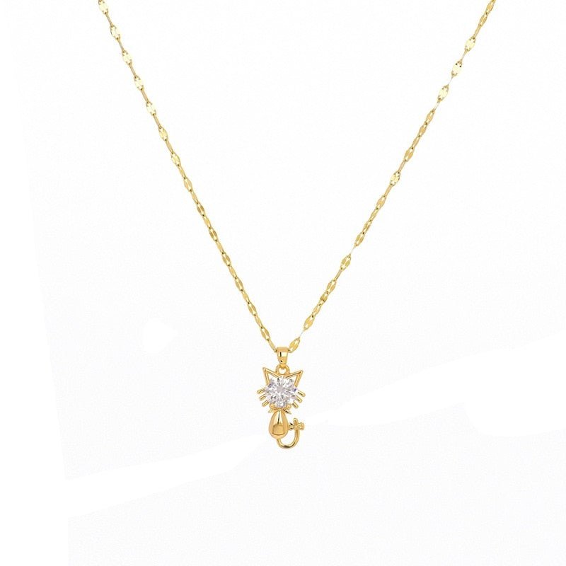 Guld Platted Katt Halsband With Zircon