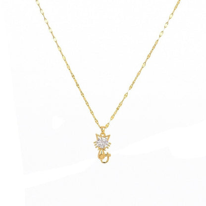 Guld Platted Katt Halsband With Zircon