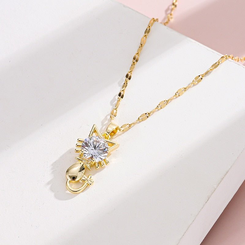 Guld Platted Katt Halsband With Zircon