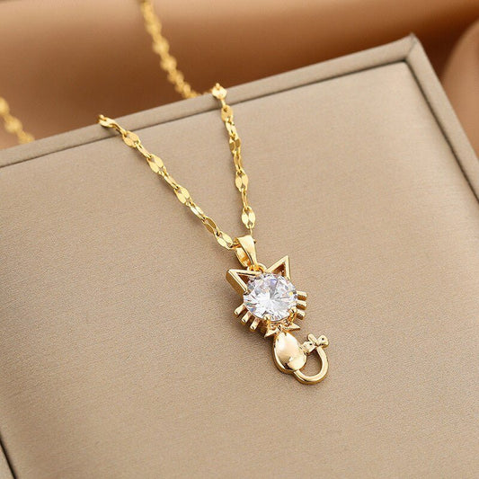 Guld Platted Katt Halsband With Zircon