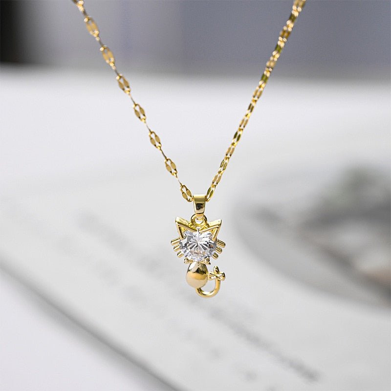 Guld Platted Katt Halsband With Zircon