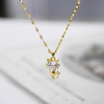 Guld Platted Katt Halsband With Zircon