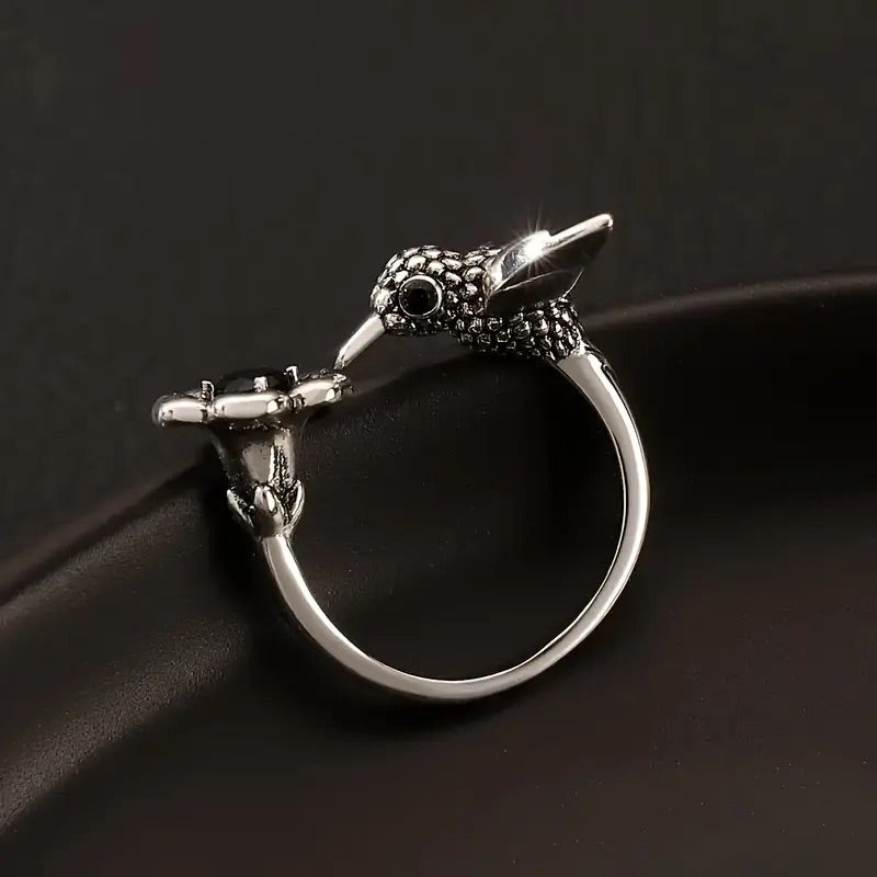Kolibri Blomma Ring Justerbar Open Fågel Ring For Women