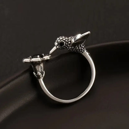 Kolibri Blomma Ring Justerbar Open Fågel Ring For Women