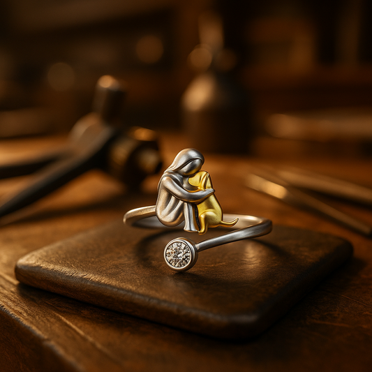 Sterling Silver Hund Embrace Justerbar Ring