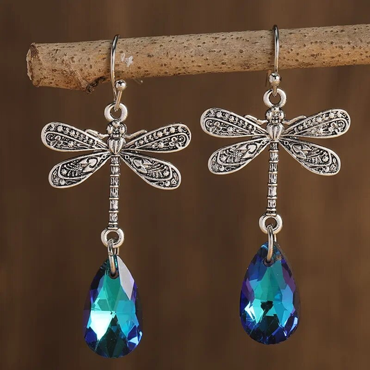 Vintage Blue Zirconia Drop Trollslända Örhängen