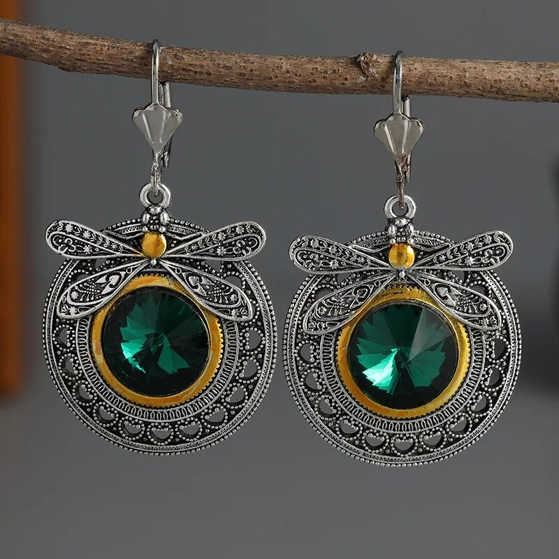 Vintage Green Zirconia Trollslända Örhängen