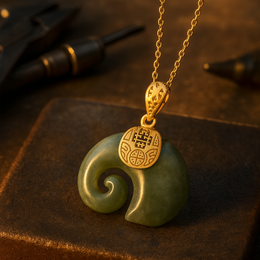 Hetian Jade Elefant Hänge Halsband 18k Guld Plated Chain For Women