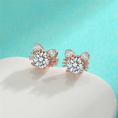 Moissanite Ros Guld Katt Stud Örhängen In 925 Sterling Silver