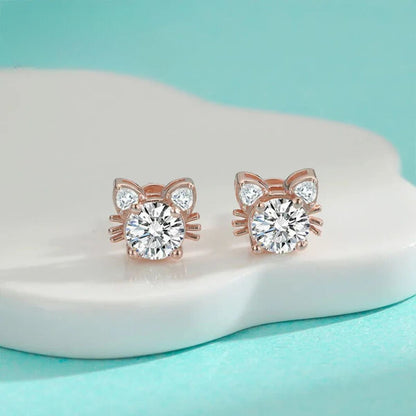 Moissanite Ros Guld Katt Stud Örhängen In 925 Sterling Silver