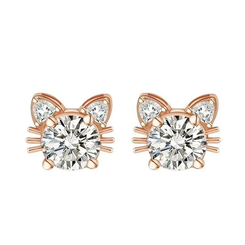 Moissanite Ros Guld Katt Stud Örhängen In 925 Sterling Silver