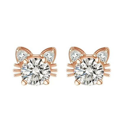 Moissanite Ros Guld Katt Stud Örhängen In 925 Sterling Silver