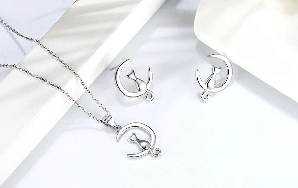 Måne Katt Sterling Silver Stud Katt Örhängen With Simplicity