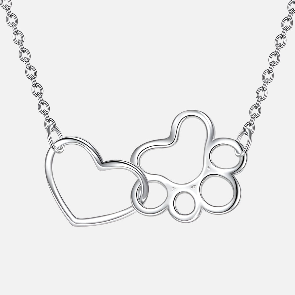 Silver Tass Print Kristall Hjärta Halsband