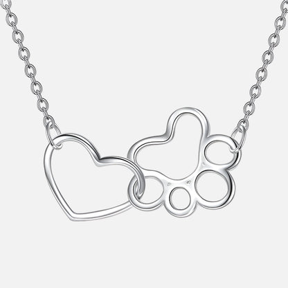 Silver Tass Print Kristall Hjärta Halsband