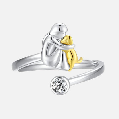 Sterling Silver Hund Embrace Justerbar Ring