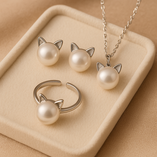 Pärla Katt Halsband With Bonus Örhängen