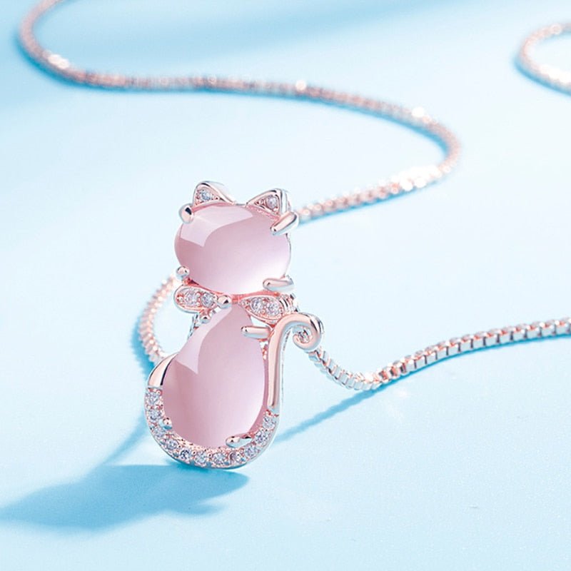 Pink Stone Lovely Katt Halsband With Zircon